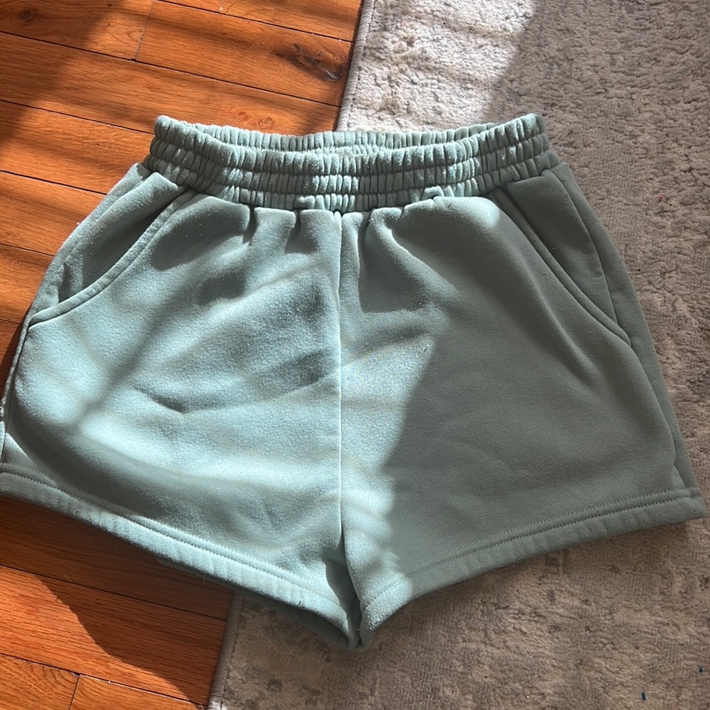 Green sweat shorts. 2 inch inseam.
